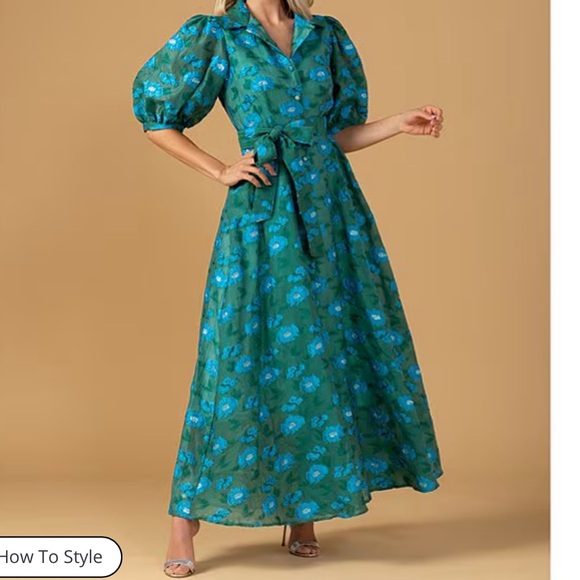 Abbey Glass Dresses & Skirts - Charlotte Green Floral Print Short Sleeve V-Neck Fit and Flare Dress